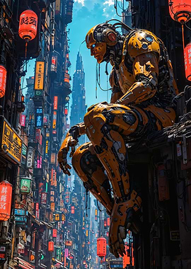 Cyberpunk Robot in Neon City