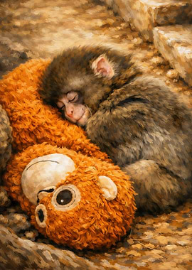 Baby Monkey Sleeping on Toy