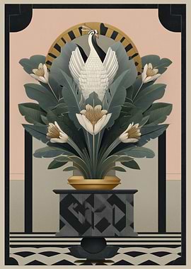 Elegant Peacock and Floral Art Deco Arrangement