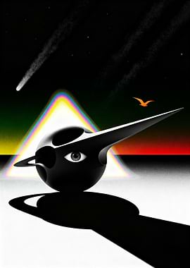 Surreal Bird-like Creature in Cosmic Landscape