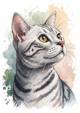 Watercolor Portrait of a Tabby Cat