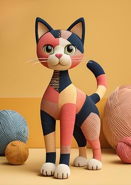 Patchwork Cat with Yarn Balls