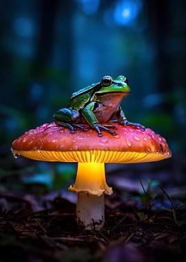 Frog on a glowing mushroom