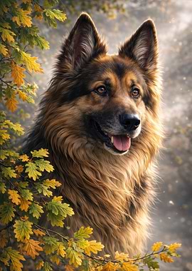 German Shepherd in Autumn Foliage