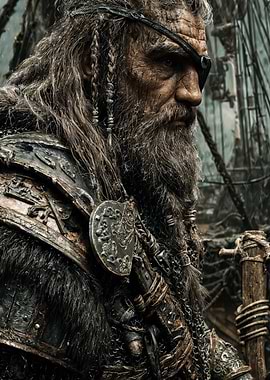 Grizzled Pirate Captain Stormy Seascape