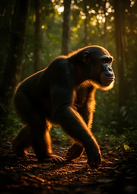 Chimpanzee in Golden Forest Light