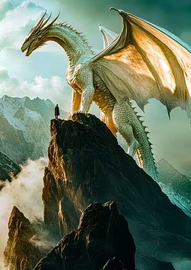 Dragon and Knight on Mountain Peak