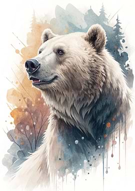 Watercolor Portrait of a White Bear