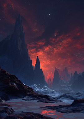 Alien Landscape with Fiery Sky