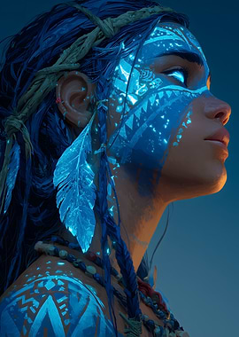 Indian Woman with Blue Face Paint