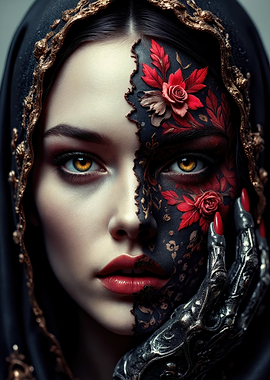 Gothic Woman with Floral Face Paint
