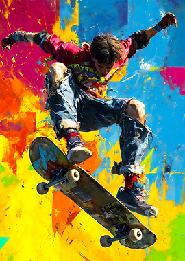 Dynamic Skater Abstract Color Explosion