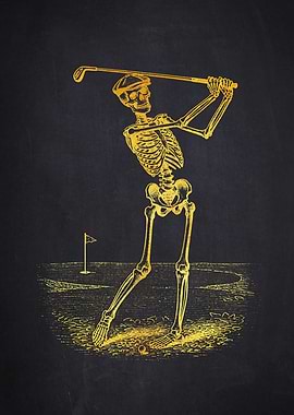 Skeleton Golfer on Chalkboard