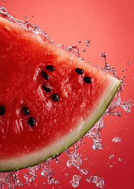 Watermelon Slice with Water Splash
