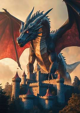 Shadow Dragon Above the Castle — Epic Fantasy Illustration