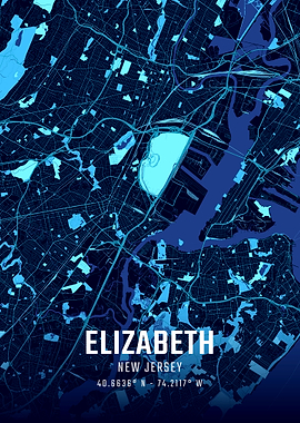 Elizabeth New Jersey Midnight City Map