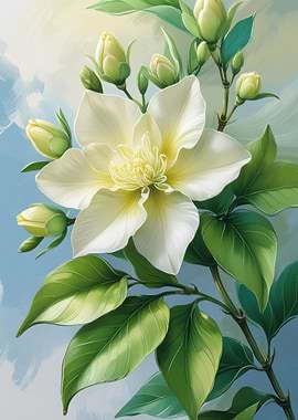 White Magnolia Flower with Buds