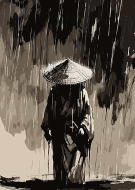 Samurai in the Rain Standing