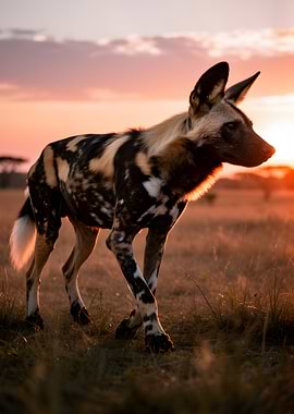 African Wild Dog at Sunset