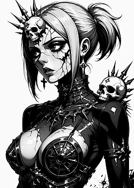Gothic Woman with Skulls and Spikes