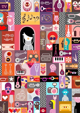Retro Music and Entertainment Collage