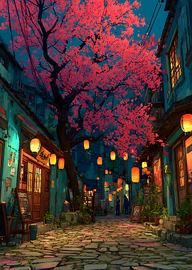 Enchanting Japanese Street Scene at Night