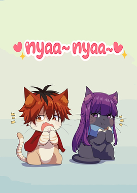 Cute Neko Characters Eating