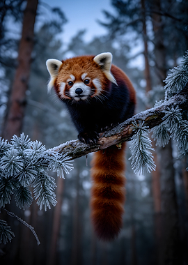 Red Panda in a Snowy Forest