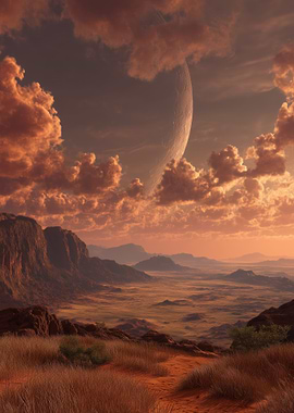 Alien Landscape with Giant Moon