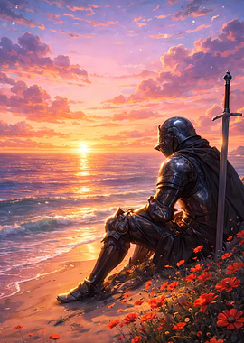 Knight by the Sea at Sunset