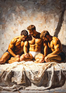 Masculine Gay Trio Impasto Art Piece