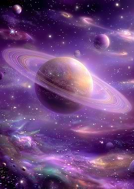 Cosmic Nebula with Ringed Planet