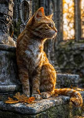 Majestic Ginger Cat Ancient Ruins