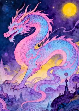 Fantasy Dragon in Cosmic Landscape