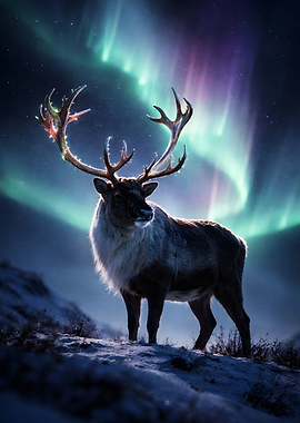 Reindeer Under Aurora Borealis