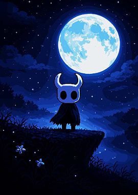 Hollow Knight Character Under Moon