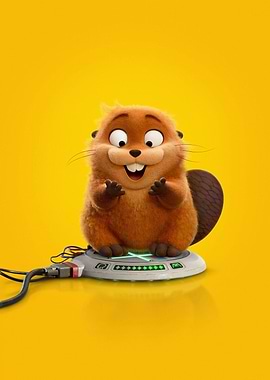 Cute Beaver on a Futuristic Platform