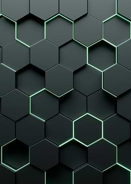 Dark Hexagons with Neon Green Glow