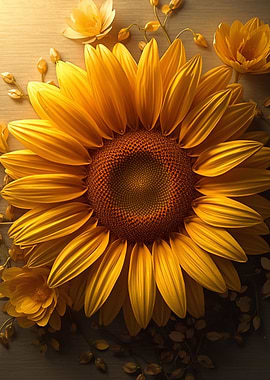 Golden Sunflower and Blossoms