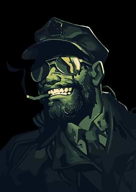 Green Man in Military Hat Smoking