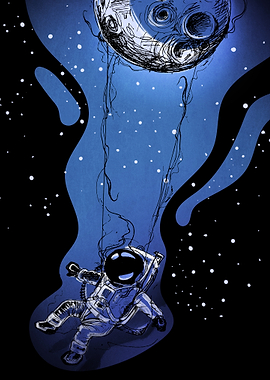 Astronaut floating in space with moon