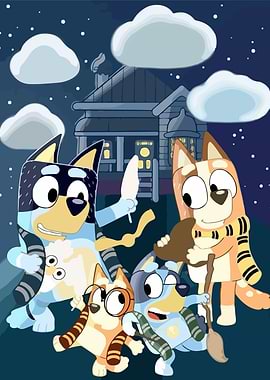 Bluey Family in a Nighttime Scene