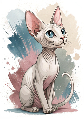 Sphynx Cat Watercolor Painting