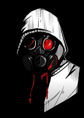 Hooded Figure with Gas Mask