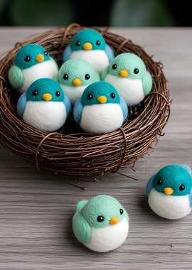 Felt Birds in a Nest