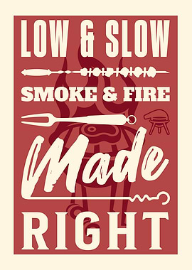 Low and Slow BBQ Wall Art, Smoke and Fire Kitchen Poster, Grill Master Decor, BBQ Pitmaster Gift