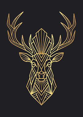Golden Geometric Deer Head