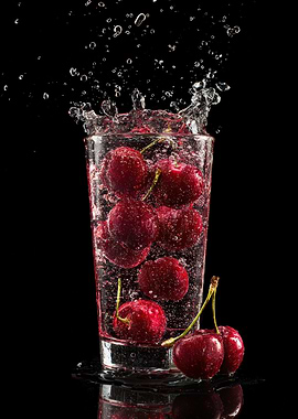 Cherries splashing in water