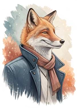 Anthropomorphic Fox in a Blue Coat