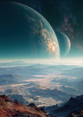 Alien Planet Landscape with Two Moons